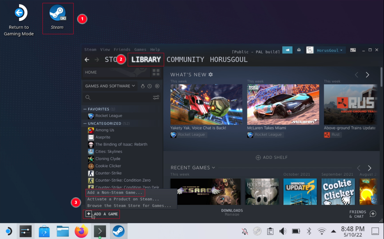 Shows the steam library screen